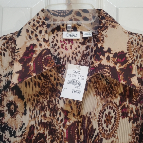 Cato Ribbed Floral Button Up Women's Top Lg - Picture 4 of 9